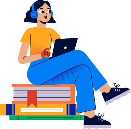 Girl on Books Cartoon Image